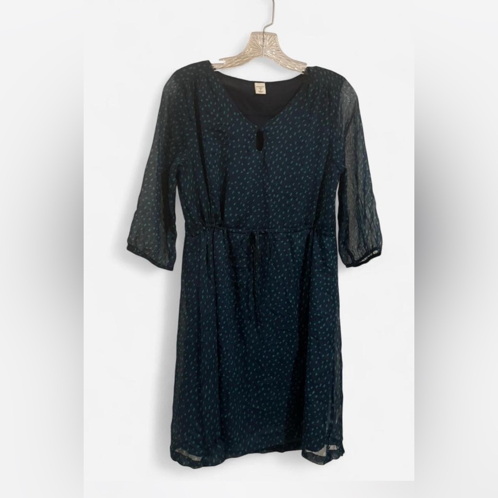Old Navy sz S Navy Blue green dot print Dress drawstring waist preppy academia
